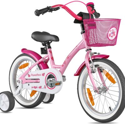 Children's bike 16 inches from 5 years incl. training wheels and safety package in pink and white