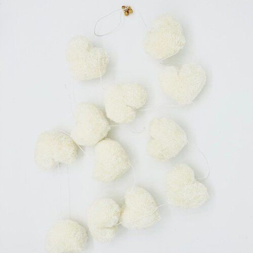 sustainable hearts pom pom garland - off white - L1.90cm - handmade in Nepal