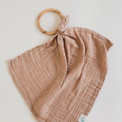 Organic muslin teething ring - dust beige