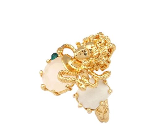 Exaggerated Gold Plated Medusa Inlaid Gem Opening Adjustable Ring