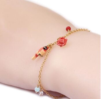 Bracelet perroquet rouge émail glaçure style pastoral avec de nombreuses fleurs 3