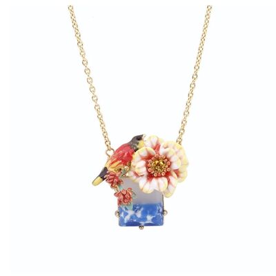 Collier chaîne clavicule courte avec pendentif fleur d'oiseau en émail