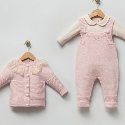 A Pack of Four Sizes  Organic Cotton and Wool Combination Hooded Dia Baby Elegant Salopet Set 0-1Y