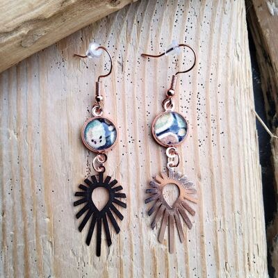 Pendientes Lilly marrón, tela Liberty, metal oro rosa