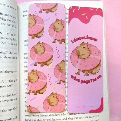 Capybara Lesezeichen | Donut-Wortspiel | Süßes Lesezeichen | Doppelt bedruckt | Cottagecore | Buchliebhaber | Capybara Kawaii Briefpapier | Lesezubehör