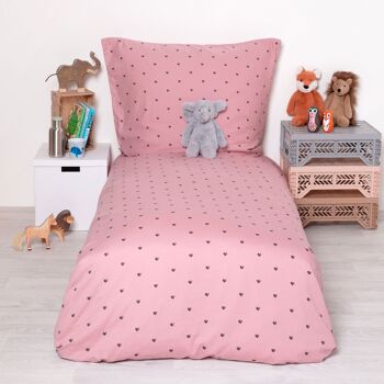 Linge de lit coeurs / vieux rose - taille standard 1