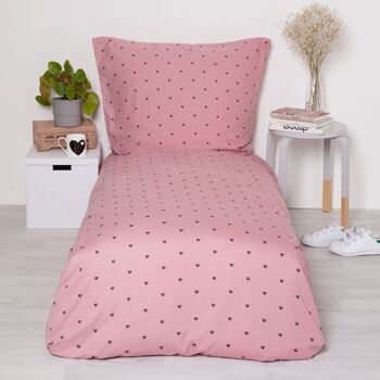 Linge de lit coeurs / vieux rose - taille standard 2