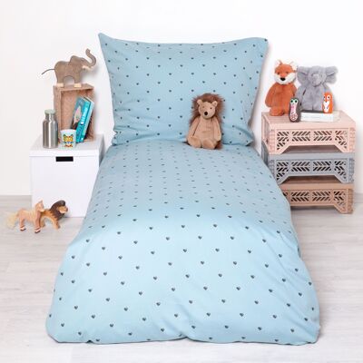 Linge de lit coeurs / bleu - taille standard