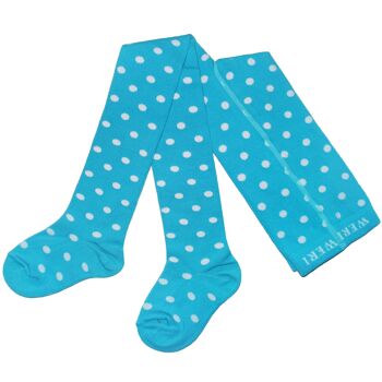 Collants en coton pour enfants à pois en coton doux >>Bleu Laguna<< 1