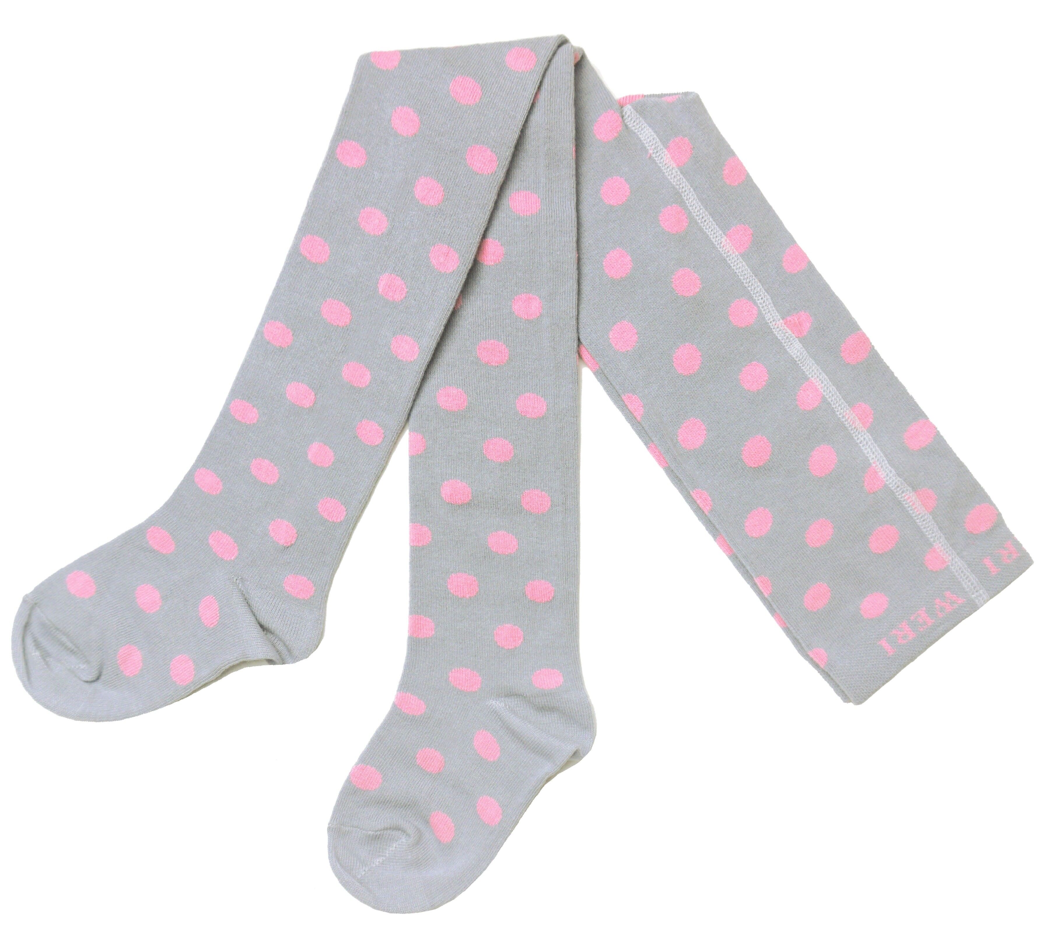 Collant Cotone per Bambini Pois >>Grigio e Rosa<<