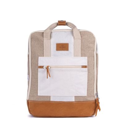 Willy backpack in 100% recycled veil - Linen and leather