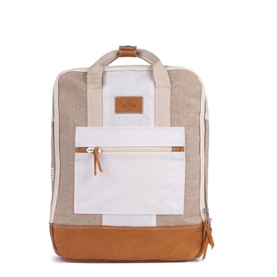 Willy backpack in 100% recycled veil - Linen and leather