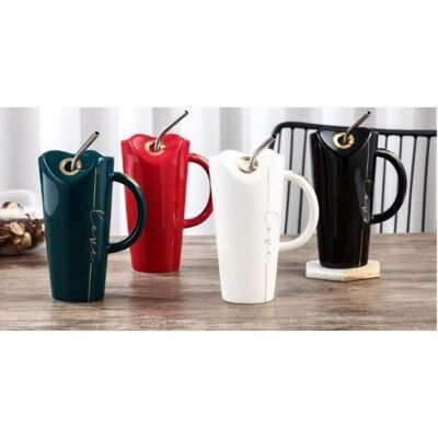 Taza de cerámica con pajita de moda en caja, disponible en 4 colores: VERDE - ROJO - BLANCO - NEGRO - DF-462 - 480 ml