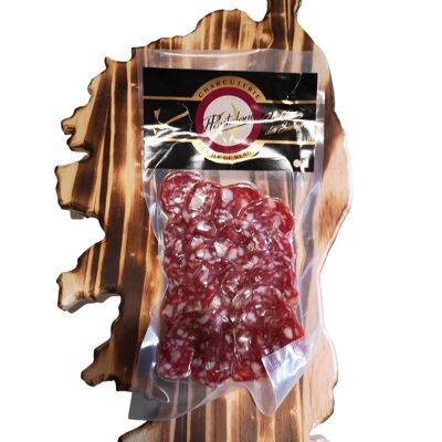 Salchicha de Córcega en rodajas en una losa de 100 g Salaisons d'Ucciani