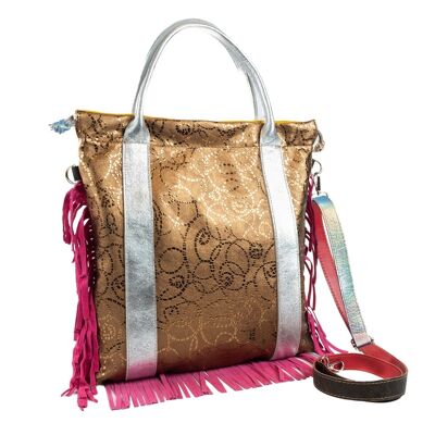 Bolso Zac - Borsa a spalla en patchwork de piel con flecos