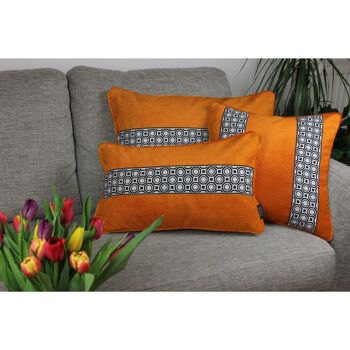 Coussin en velours orange brûlé rayé Cancun 3