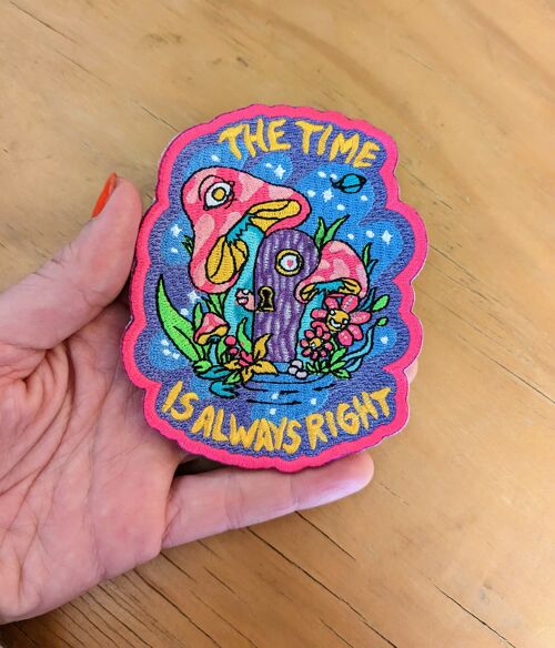 The Time Is Always Right Psychedelic Embroidery Patch Iron on or Sew on | Mushroom manifest Surreal Illustration creepy cute patch Zubieta