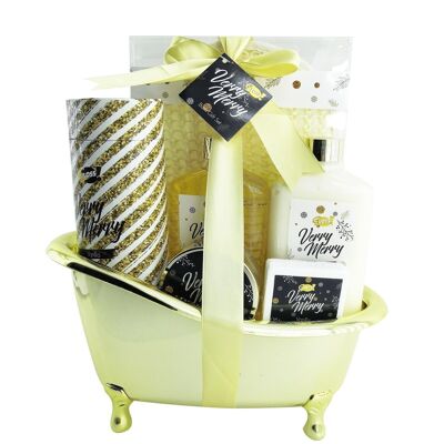 Coffret beauté - Baignoire de bain dorée à la Vanille- Idée cadeau