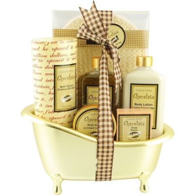 Gloss – Badegeschenkset für Damen – Goldene Badewanne – Schokoladenkollektion – Schokolade