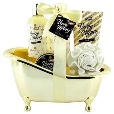 Vasca da bagno dorata - set da bagno alla vaniglia con fiore doccia