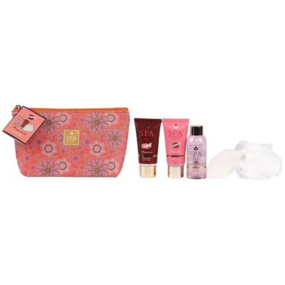 Beauty box - Bath bag with a shower flower - Pomegranate