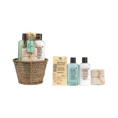 coffret de bain avec panier en oisier- Aloe Vera et Menthe Poivrée