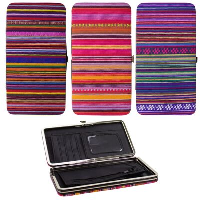 Set of 3 wallets made of cotton in a striped design with a metal clasp
