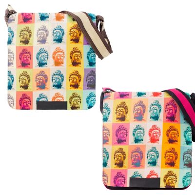 Sac messager Sunsa en toile avec motif imprimé Bouddha. Grand sac à bandoulière comme sac à bandoulière