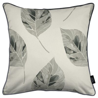 Leaf Soft Grey Floral Cotton Print Piped Edge Cushions