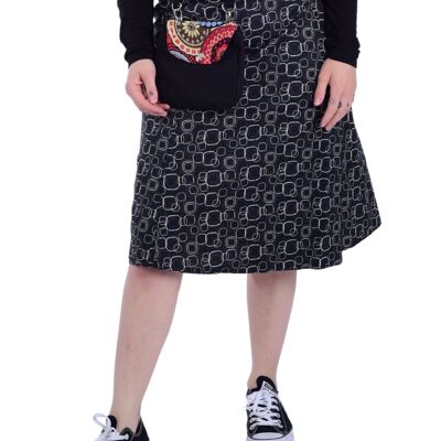 Sunsa women's skirt, knee-length summer skirt, wrap-around skirt made of 100% cotton, reversible skirt, 2 in 1, adjustable size