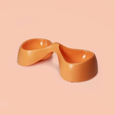 Orange recycled plastic double bowl for food and water
