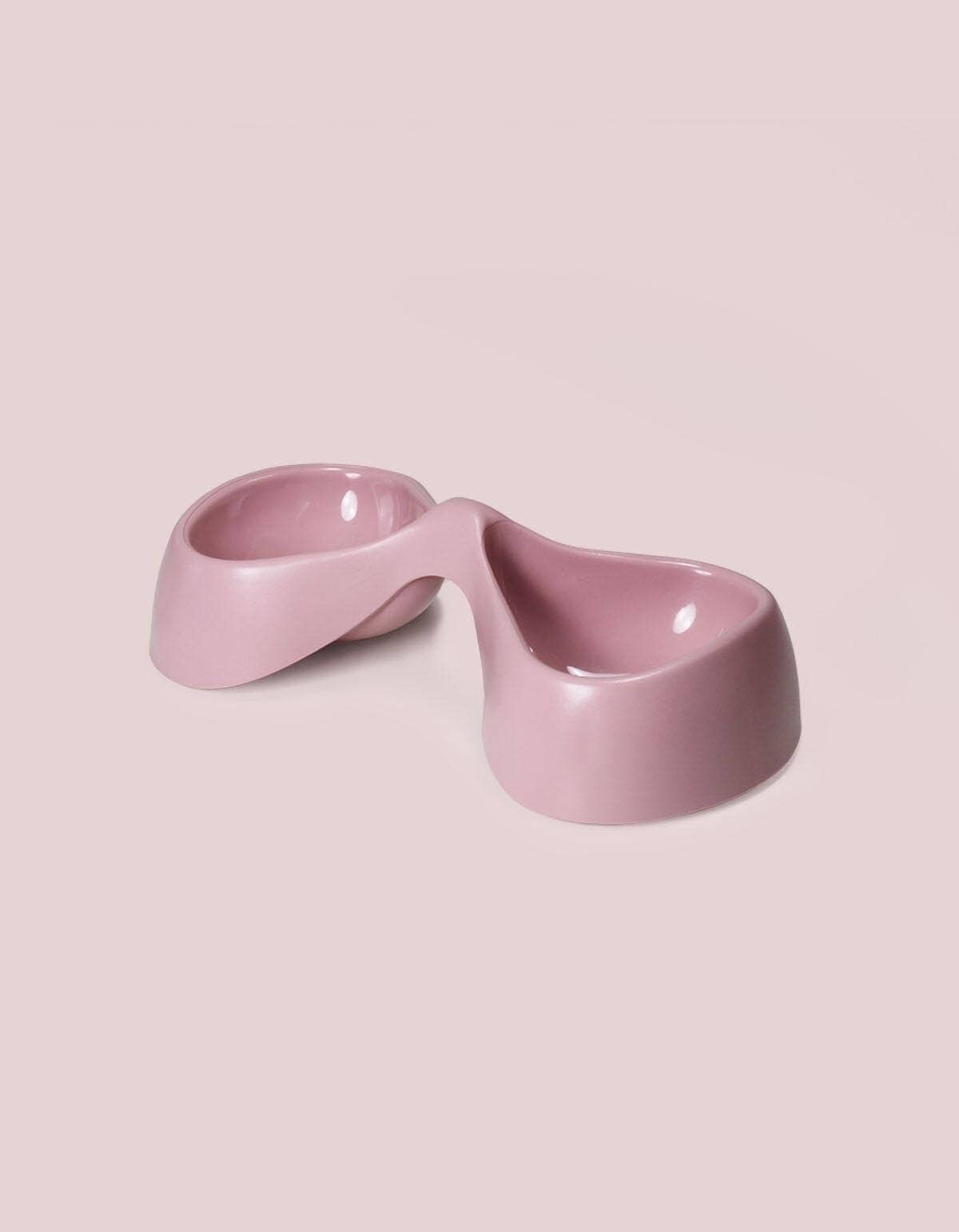 Ciotola doppia per cibo e acqua in plastica riciclata rosa antico