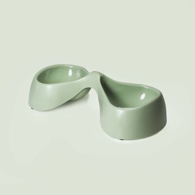 Double bowl for food and water in green recycled plastic