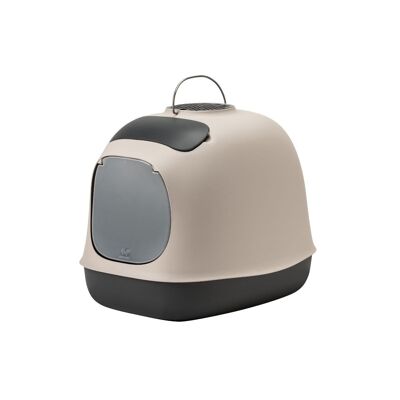 Covered design litter box with filter and dove gray cleaning accessories