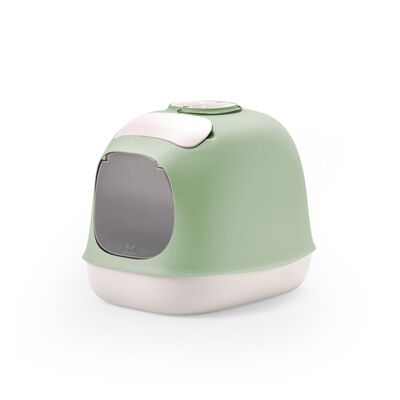 Design covered litter box with filter and green cleaning accessories