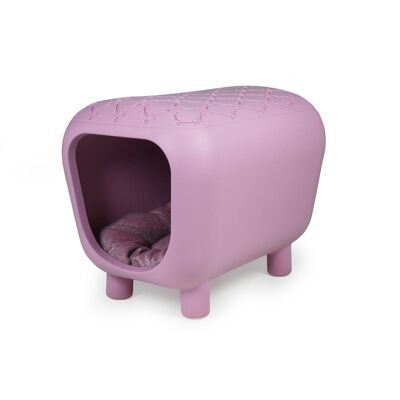 Design bench and kennel with two-tone pink internal cushion