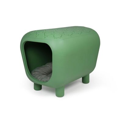 Design bench and kennel with two-tone cushion in green interior