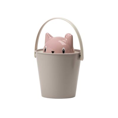 Cubo de croquetas ecológico con espátula gris tórtola, gato Rosa / Gris tórtola