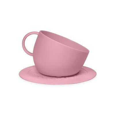 Set of high anti-splash bowl and pink saucer mat