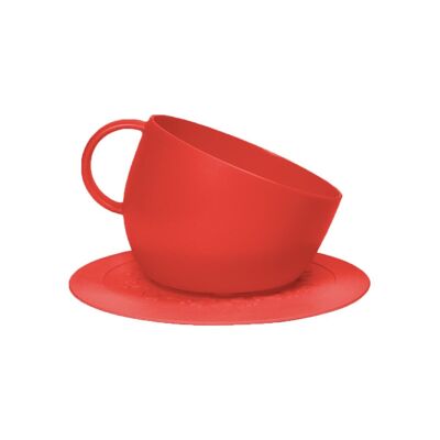 Set of high anti-splash bowl and red saucer mat