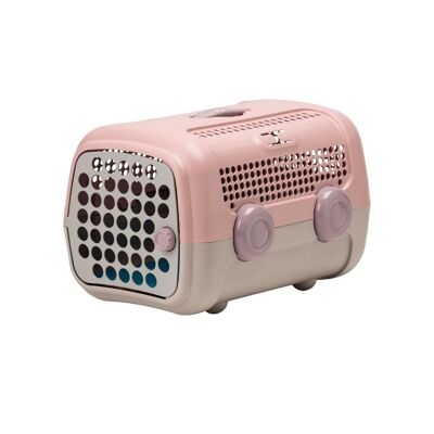Hergestellt in Italien, starre Transportbox für Haustiere mit rosafarbener Hygienematte