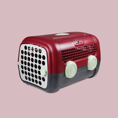 Made in Italy rigid pet carrier with burgundy hygienic mat