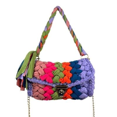 Bolso Bandolera Trenzado de Tela Multicolor con Asa de Mano