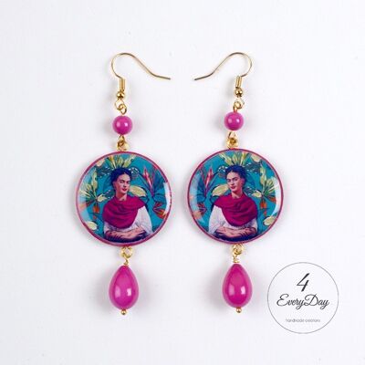 Boucles d'oreilles rondes Frida Kahlo hibiscus, légères et confortables