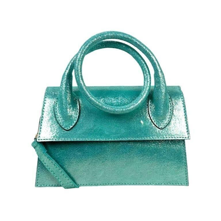 Woman Shiny Leather Shoulder Bag with Long Moldable Handle