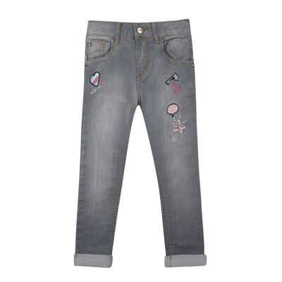 Coppia di jeans slim con ricami fantasia#2V22064|28|4A-6A