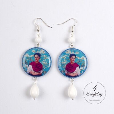 Frida Kahlo and Blossoming Almond Van Gogh wooden earrings