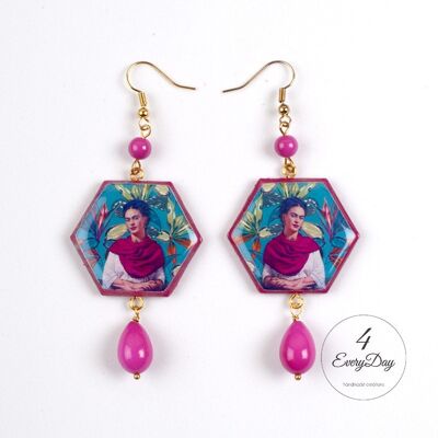 Frida Kahlo hexagonal hibiscus earrings, light and comfortable