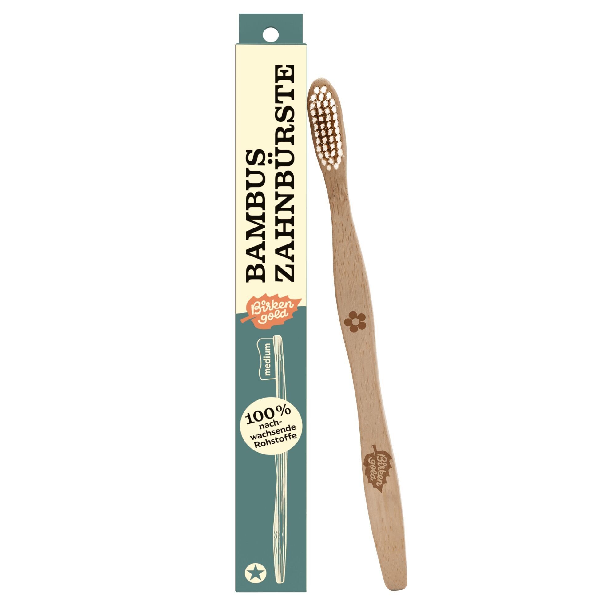 Birkengold Bambuszahnbürste Erwachsene 100% nachhaltig mit Rizinusölborsten