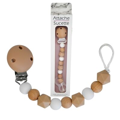 Silicone pacifier clip - Wood and Taupe